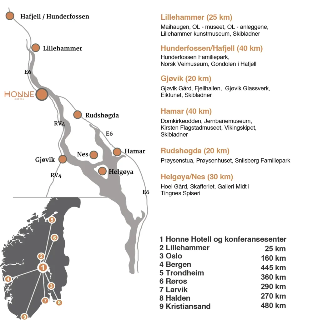 Avstander til Honne hotell